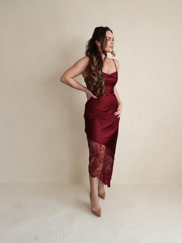 Midnight Merlot lace Asym midi