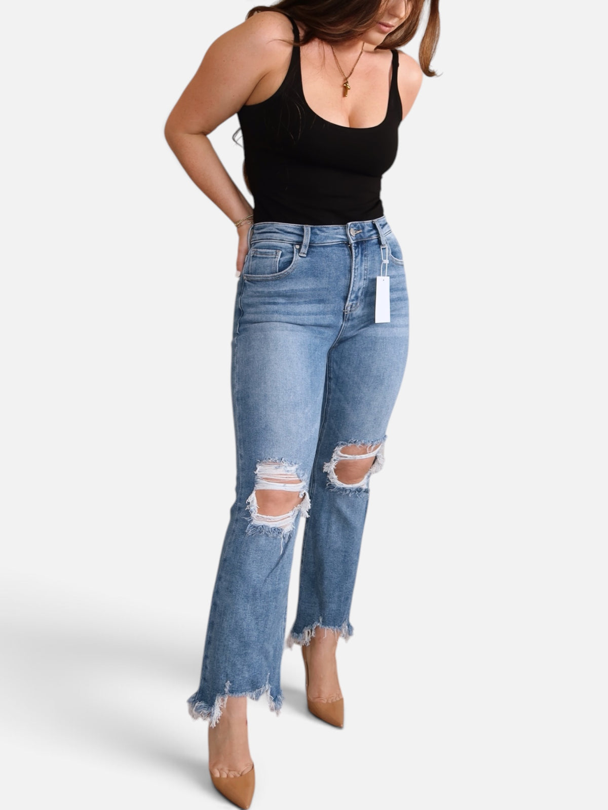 Risen High-Rise Straight Cut-Off Denim Main image