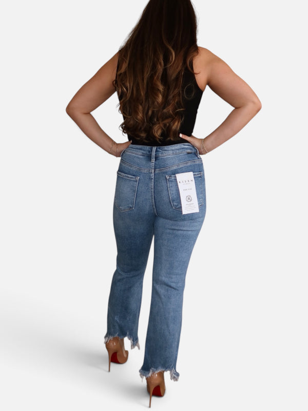 Risen High-Rise Straight Cut-Off Denim