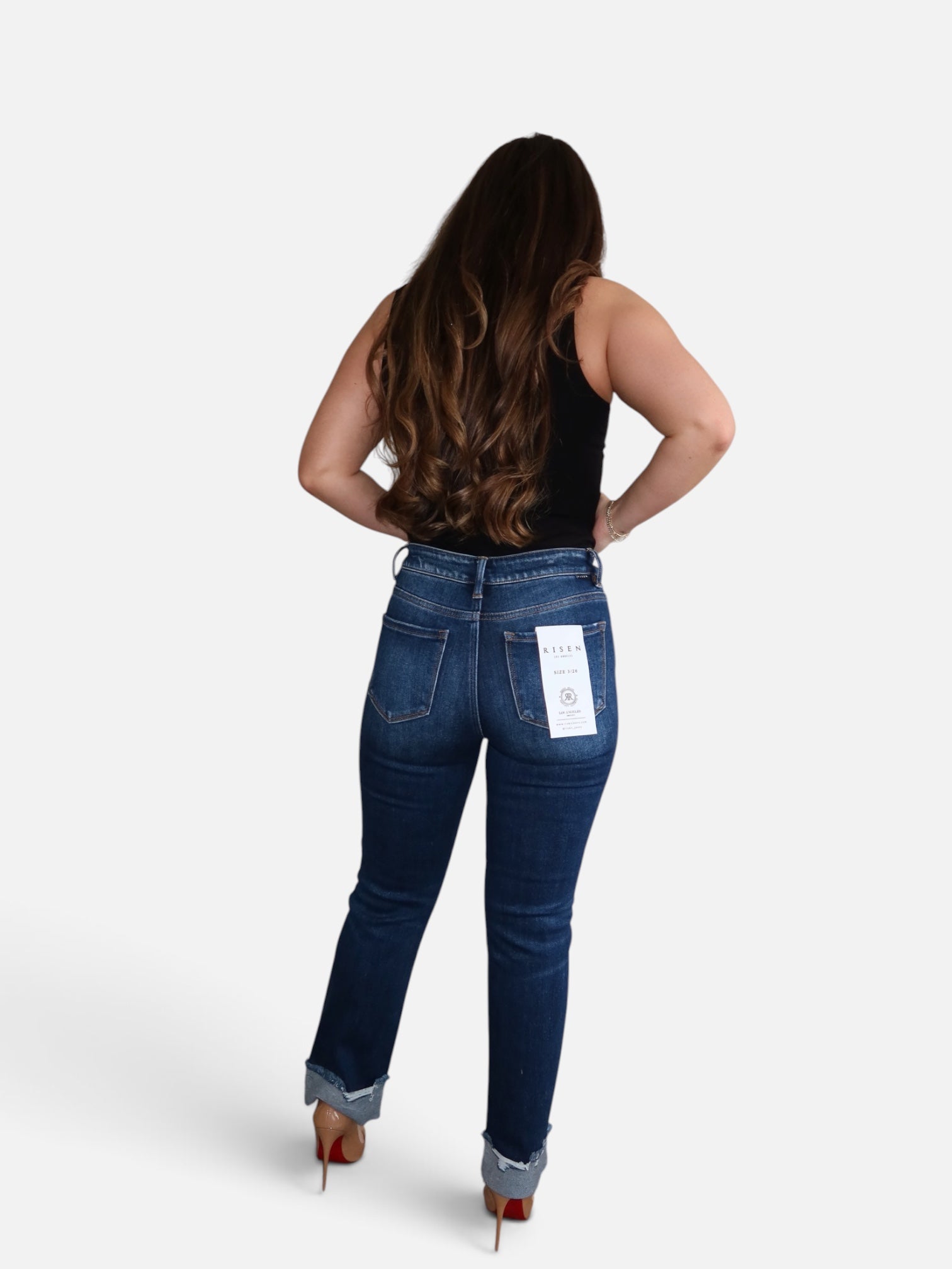 Risen High-Rise Straight Cuffed Denim