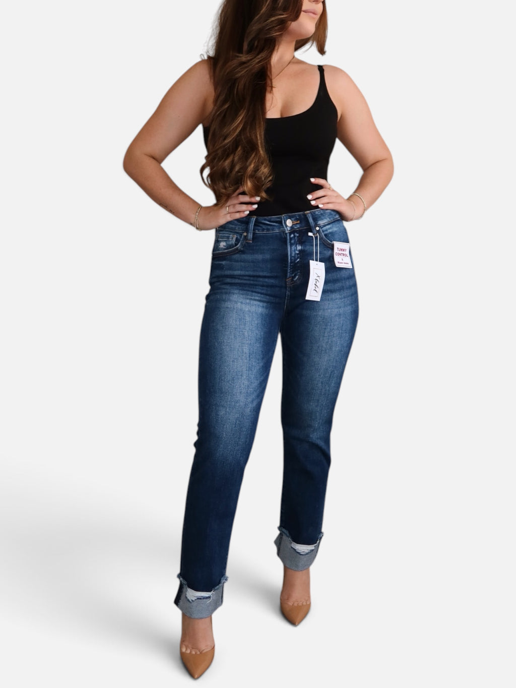 Risen High-Rise Straight Cuffed Denim