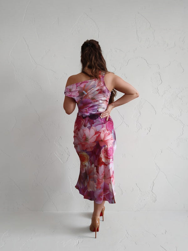 Dahlia Floral Off-Shoulder Midi