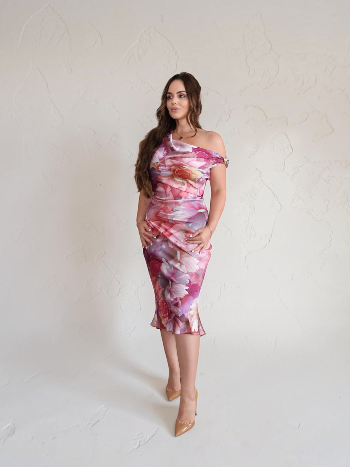 Dahlia Floral Off-Shoulder Midi